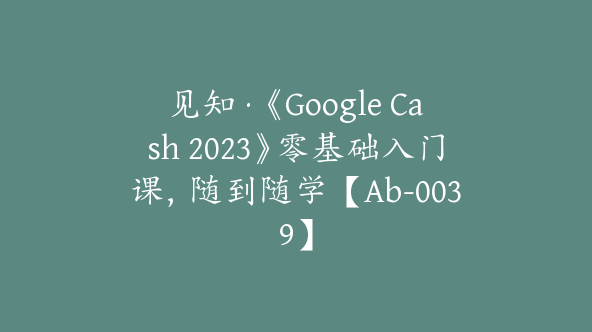 见知·《Google Cash 2023》零基础入门课，随到随学【Ab-0039】