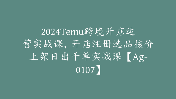 2024Temu跨境开店运营实战课，开店注册选品核价上架日出千单实战课【Ag-0107】