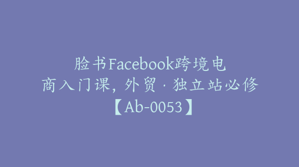 脸书Facebook跨境电商入门课，外贸·独立站必修【Ab-0053】