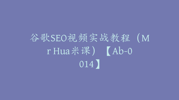 谷歌SEO视频实战教程（Mr Hua米课）【Ab-0014】