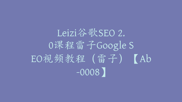 Leizi谷歌SEO 2.0课程雷子Google SEO视频教程（雷子）【Ab-0008】