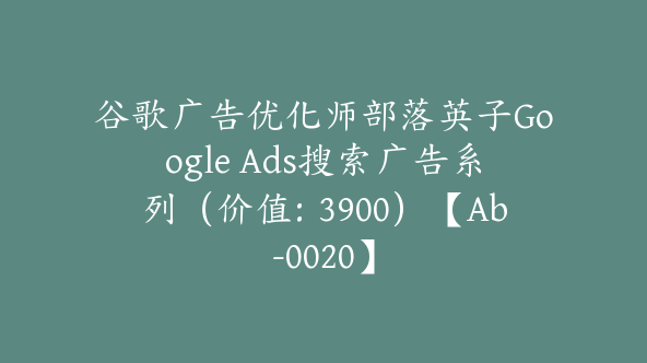 谷歌广告优化师部落英子Google Ads搜索广告系列（价值：3900）【Ab-0020】