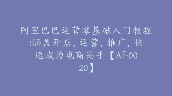 阿里巴巴运营零基础入门教程:涵盖开店、运营、推广，快速成为电商高手【Af-0020】