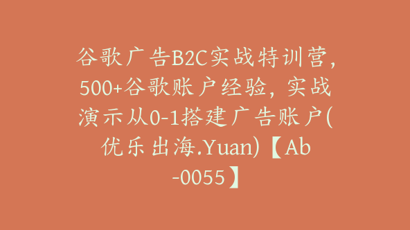 谷歌广告B2C实战特训营，500+谷歌账户经验，实战演示从0-1搭建广告账户(优乐出海.Yuan)【Ab-0055】