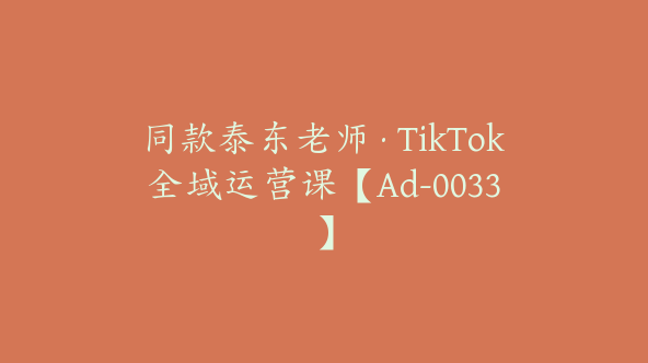 同款泰东老师·TikTok全域运营课【Ad-0033】