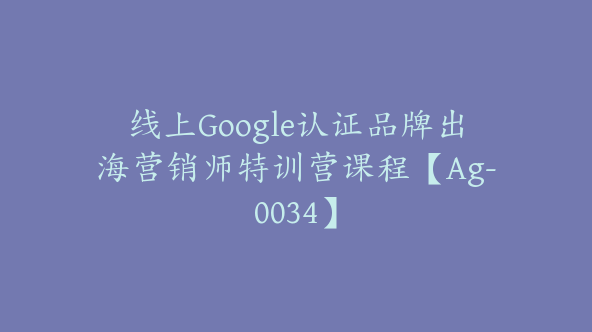 线上Google认证品牌出海营销师特训营课程【Ag-0034】