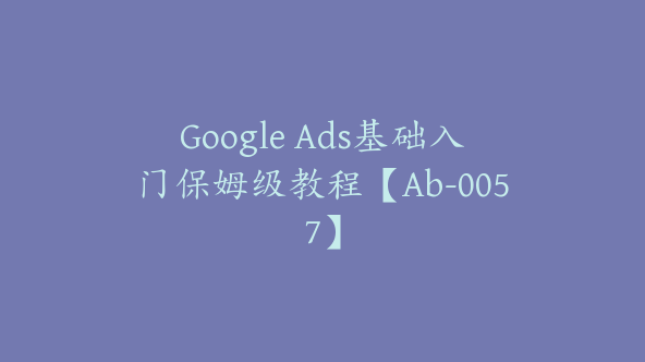 Google Ads基础入门保姆级教程【Ab-0057】