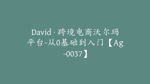 David·跨境电商沃尔玛平台-从0基础到入门【Ag-0037】