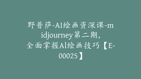 野普萨-AI绘画资深课-midjourney第二期，全面掌握Al绘画技巧【E-00025】