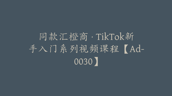 同款汇橙商·TikTok新手入门系列视频课程【Ad-0030】