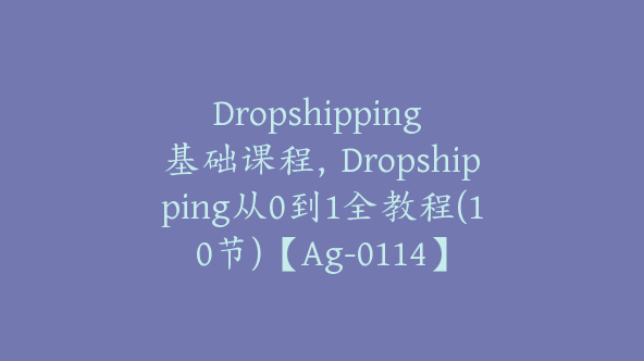 Dropshipping 基础课程，Dropshipping从0到1全教程(10节)【Ag-0114】