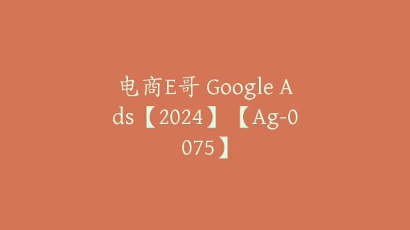 电商E哥 Google Ads【2024】【Ag-0075】