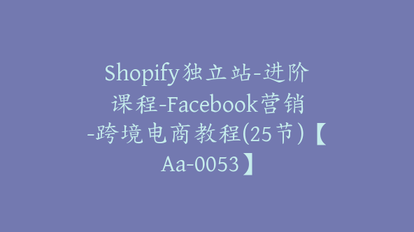 Shopify独立站-进阶课程-Facebook营销-跨境电商教程(25节)【Aa-0053】