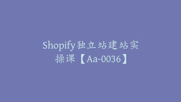 Shopify独立站建站实操课【Aa-0036】