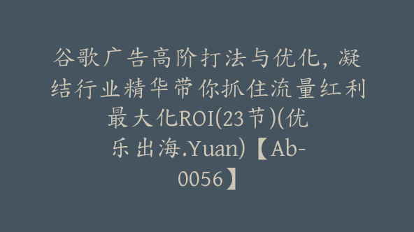 谷歌广告高阶打法与优化，凝结行业精华带你抓住流量红利最大化ROI(23节)(优乐出海.Yuan)【Ab-0056】