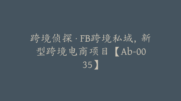 跨境侦探·FB跨境私域，新型跨境电商项目【Ab-0035】