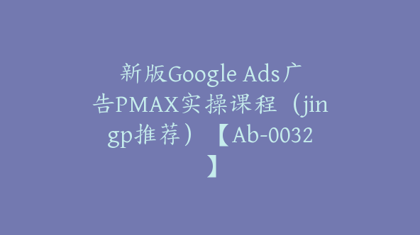 新版Google Ads广告PMAX实操课程（jingp推荐）【Ab-0032】