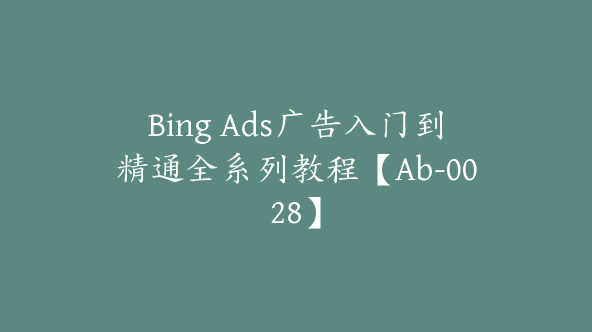 Bing Ads广告入门到精通全系列教程【Ab-0028】