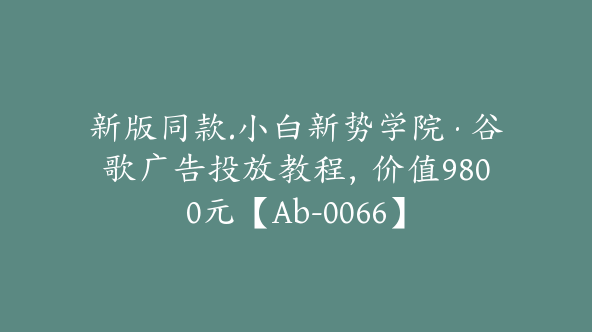 新版同款.小白新势学院·谷歌广告投放教程，价值9800元【Ab-0066】