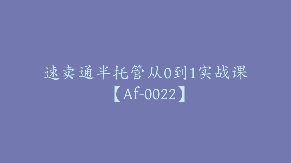 速卖通半托管从0到1实战课【Af-0022】